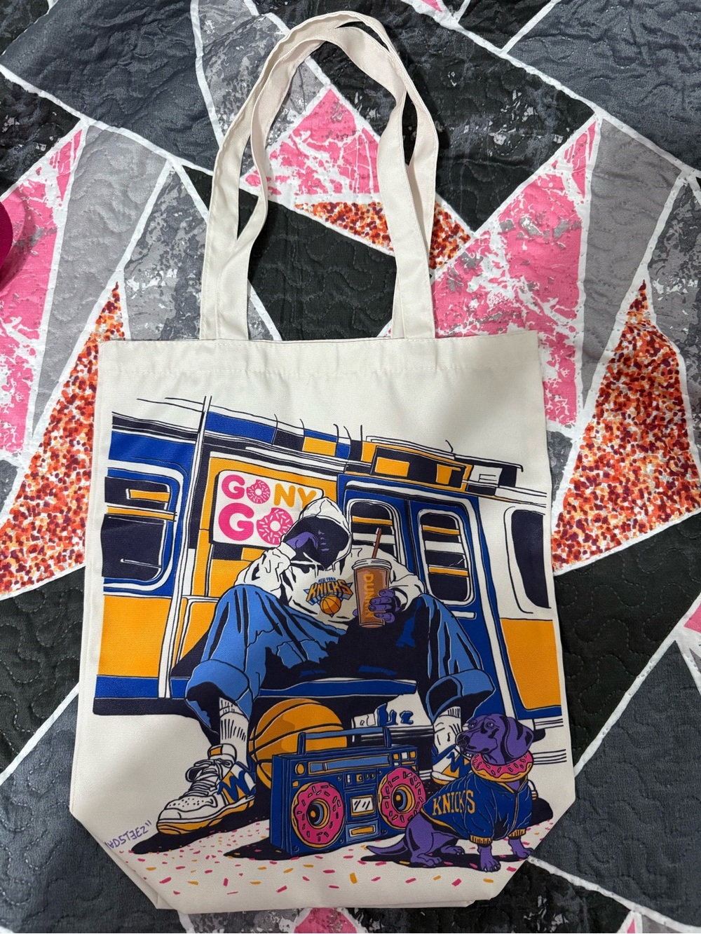 Subway Graphic Canvas Tote with Blue & Yellow Accents